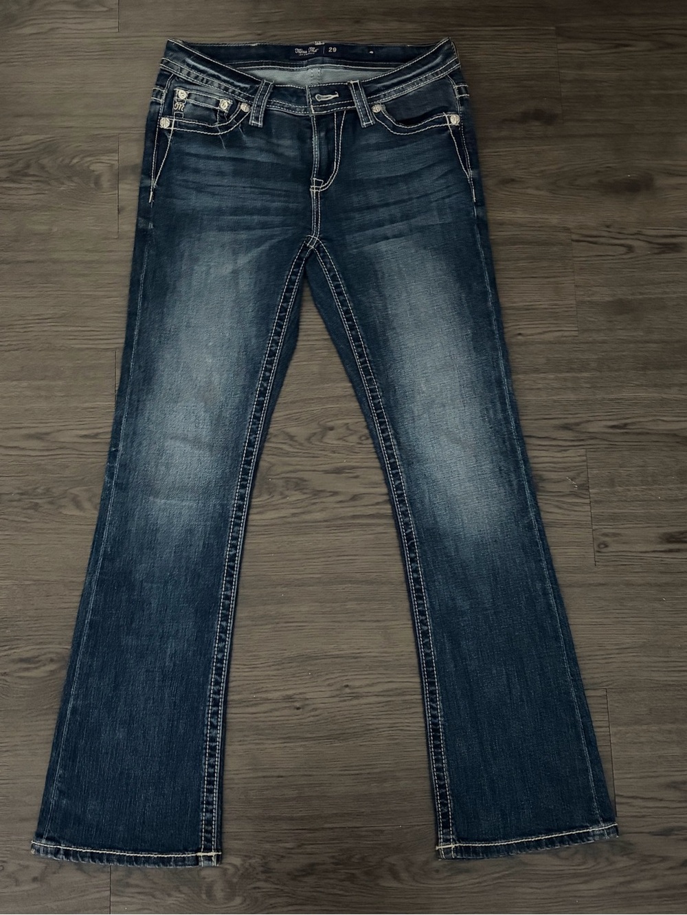 Miss Me Dark Blue Boot Cut Jeans with Fading